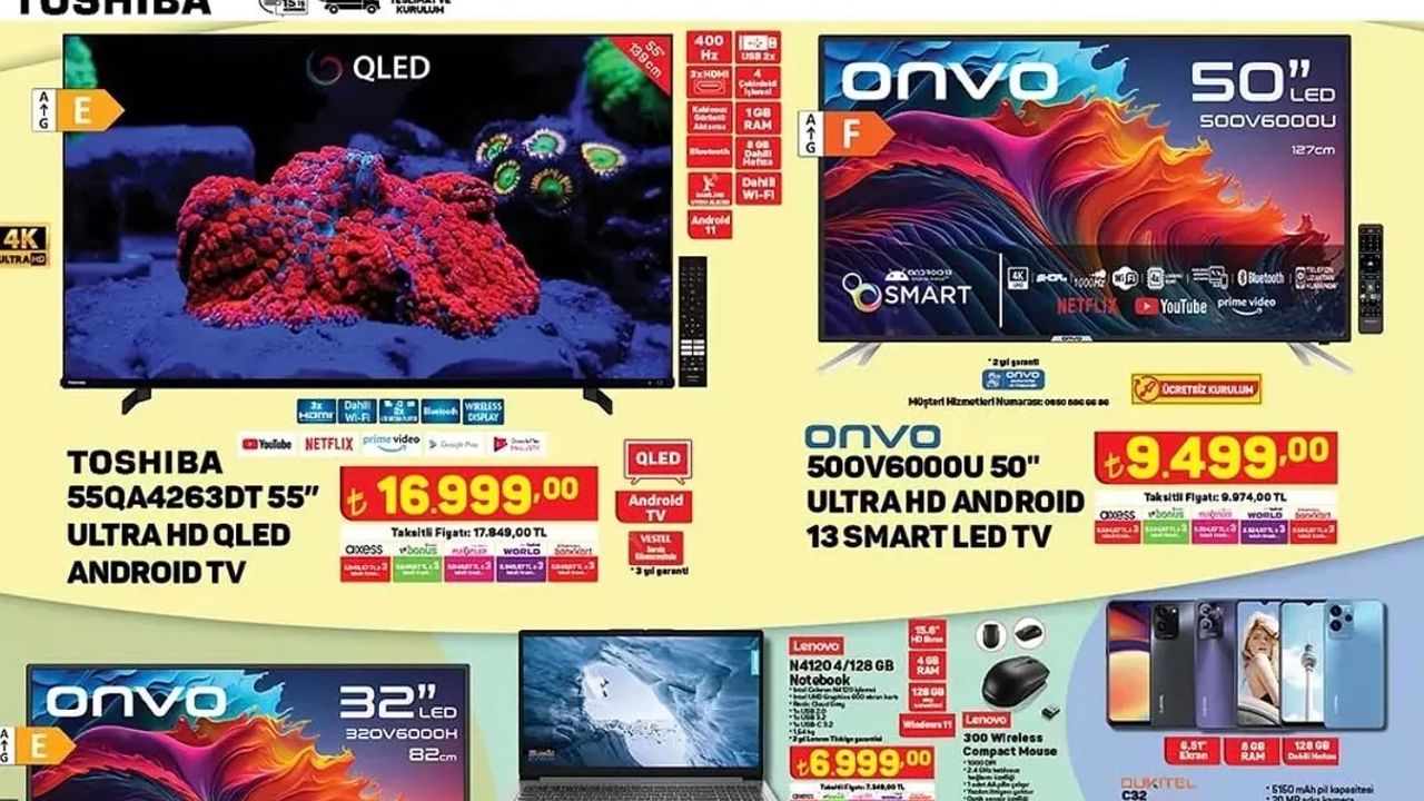 A101'de Onvo televizyon festivali devam ediyor! A101 4 Ocak kataloğunda yeni Onvo modelleri