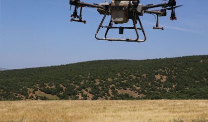 Tokat'ta dron alan çiftçi kendisinin ve diğer çiftçilerin ekili alanlarını ilaçlıyor