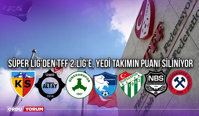 Süper Lig'den TFF 2.Lig'e, Yedi Takımın Puanı Siliniyor