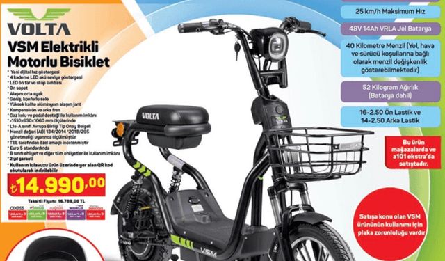 A101'de Volta elektrikli motor bisiklet! A101 8 Nisan aktüel katalog yayında