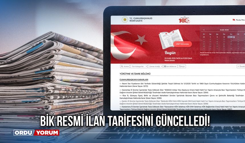 BİK Resmi İlan Tarifesini Güncelledi!