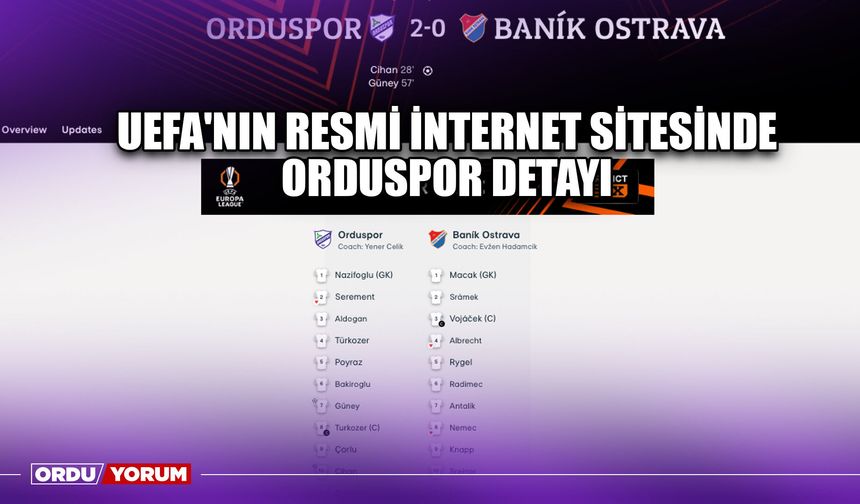 UEFA'nın Resmi İnternet Sitesinde Orduspor Detayı