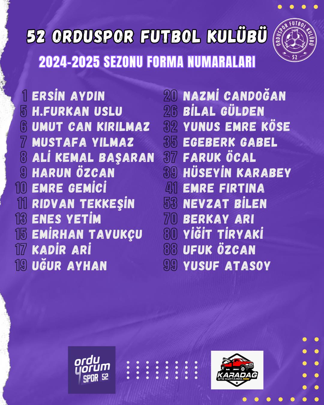 52 Orduspor Futbol Kulübü Forma