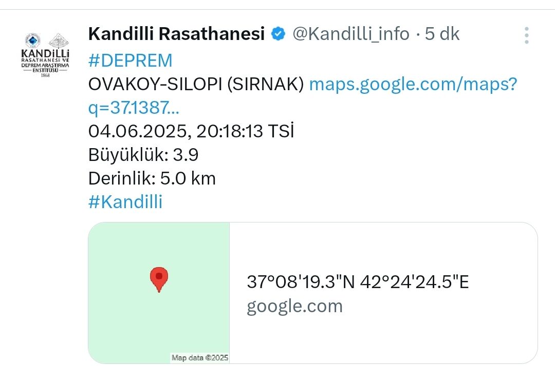Şırnak Deprem