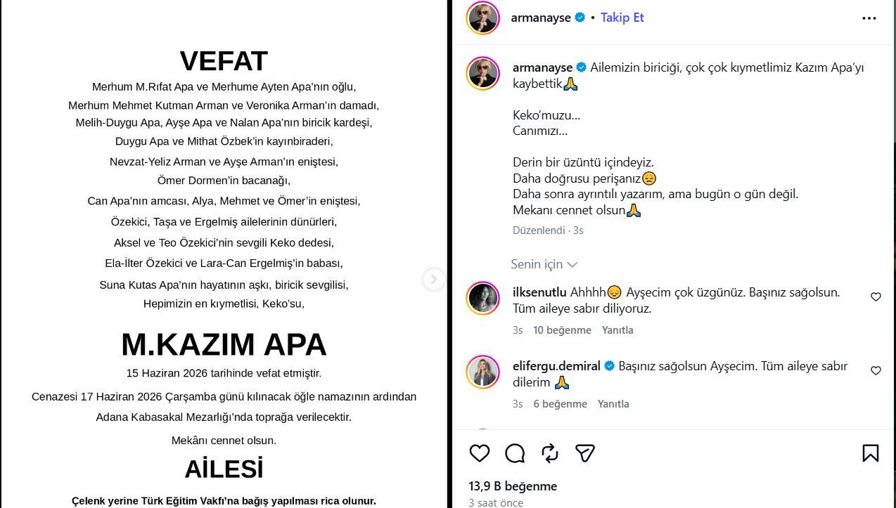 Ayşe Arman'ın Eniştesi Kazım Apa Hayatını Kaybetti! Adanalı Iş Insanının Vefat Nedeni