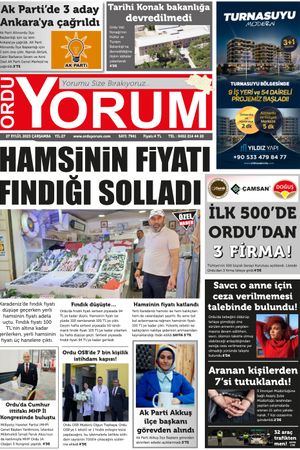 Ordu Yorum Gazetesi | Ordu'nun En Güncel Haber Gazetesi - 27.09.2023 Manşeti