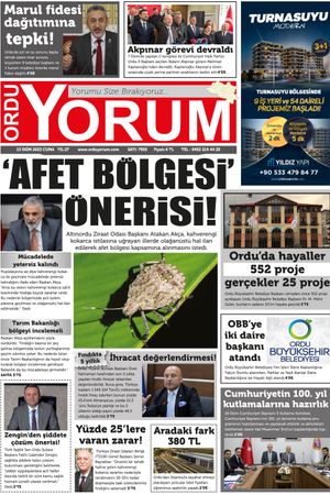 Ordu Yorum Gazetesi | Ordu'nun En Güncel Haber Gazetesi - 13.10.2023 Manşeti