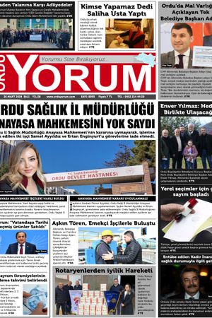 Ordu Yorum Gazetesi | Ordu'nun En Güncel Haber Gazetesi -26.03.2024 Manşeti