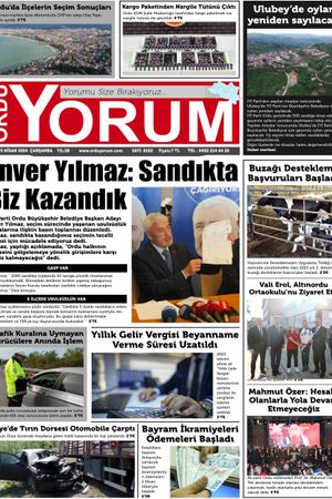Ordu Yorum Gazetesi | Ordu'nun En Güncel Haber Gazetesi - 03.04.2024 Manşeti