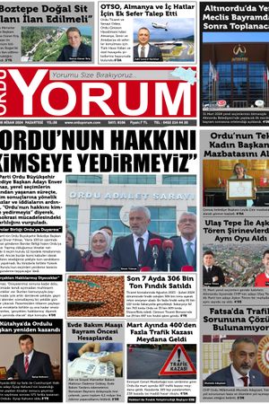 Ordu Yorum Gazetesi | Ordu'nun En Güncel Haber Gazetesi - 08.04.2024 Manşeti
