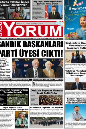 Ordu Yorum Gazetesi | Ordu'nun En Güncel Haber Gazetesi - 09.04.2024 Manşeti