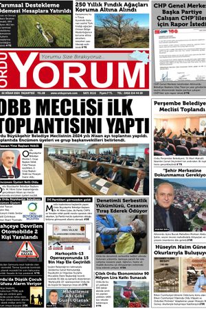 Ordu Yorum Gazetesi | Ordu'nun En Güncel Haber Gazetesi - 22.04.2024 Manşeti