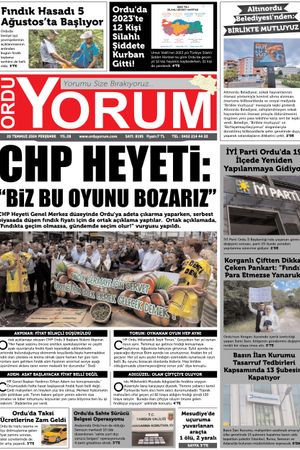 Ordu Yorum Gazetesi | Ordu'nun En Güncel Haber Gazetesi - 25.07.2024 Manşeti
