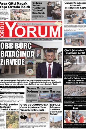 Ordu Yorum Gazetesi | Ordu'nun En Güncel Haber Gazetesi - 26.07.2024 Manşeti