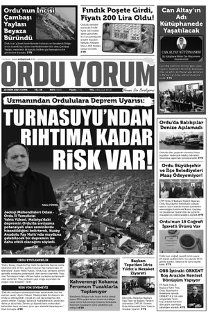 Ordu Yorum Gazetesi | Ordu'nun En Güncel Haber Gazetesi - 18.10.2024 Manşeti