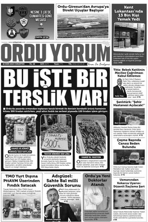 Ordu Yorum Gazetesi | Ordu'nun En Güncel Haber Gazetesi - 26.10.2024 Manşeti