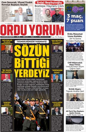 Ordu Yorum Gazetesi | Ordu'nun En Güncel Haber Gazetesi - 18.11.2024 Manşeti