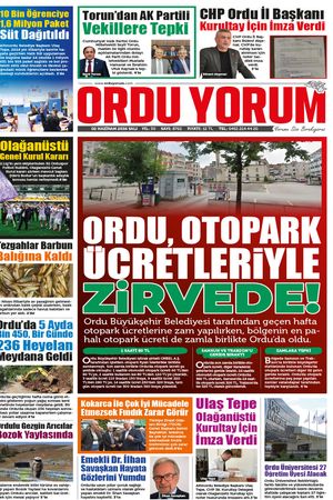 Ordu Yorum Gazetesi | Ordu'nun En Güncel Haber Gazetesi - 02.06.2026 Manşeti