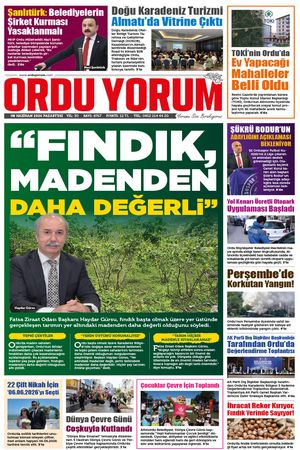 Ordu Yorum Gazetesi | Ordu'nun En Güncel Haber Gazetesi - 08.06.2026 Manşeti