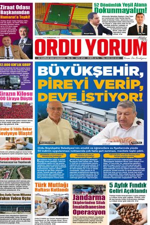 Ordu Yorum Gazetesi | Ordu'nun En Güncel Haber Gazetesi - 10.06.2026 Manşeti