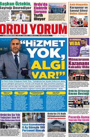 Ordu Yorum Gazetesi | Ordu'nun En Güncel Haber Gazetesi - 12.06.2026 Manşeti