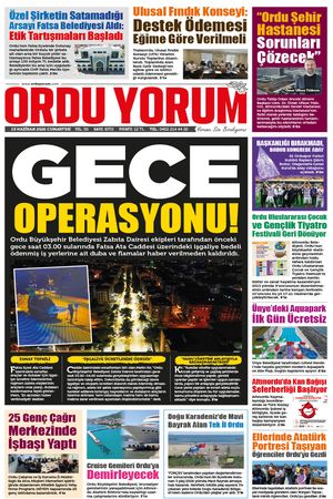 Ordu Yorum Gazetesi | Ordu'nun En Güncel Haber Gazetesi - 13.06.2026 Manşeti