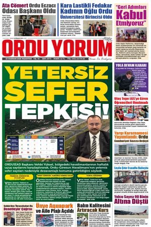 Ordu Yorum Gazetesi | Ordu'nun En Güncel Haber Gazetesi - 15.06.2026 Manşeti