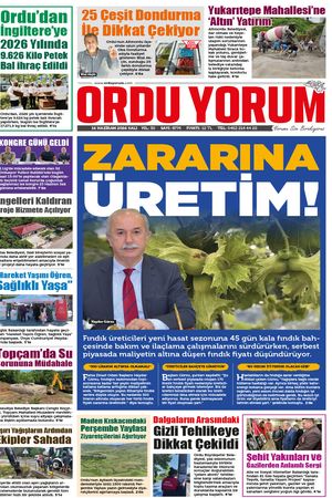 Ordu Yorum Gazetesi | Ordu'nun En Güncel Haber Gazetesi - 16.06.2026 Manşeti