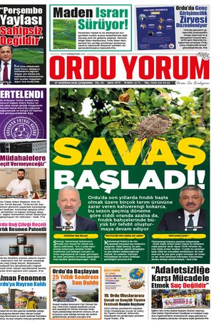 Ordu Yorum Gazetesi | Ordu'nun En Güncel Haber Gazetesi - 17.06.2026 Manşeti