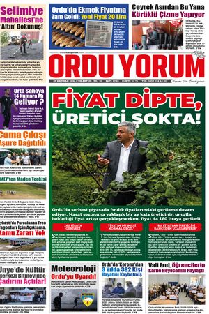 Ordu Yorum Gazetesi | Ordu'nun En Güncel Haber Gazetesi - 27.06.2026 Manşeti
