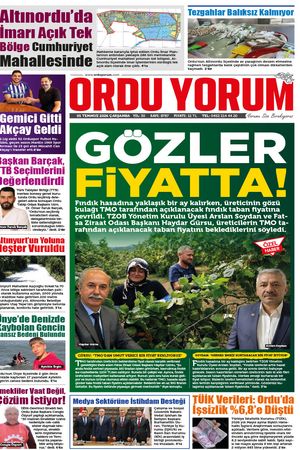 Ordu Yorum Gazetesi | Ordu'nun En Güncel Haber Gazetesi - 01.07.2026 Manşeti