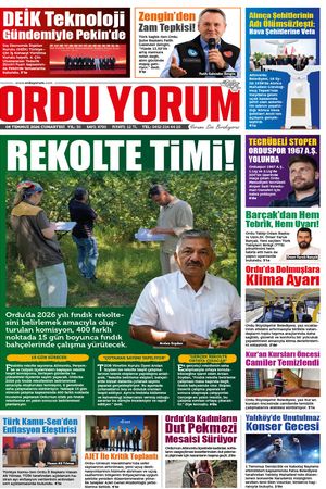 Ordu Yorum Gazetesi | Ordu'nun En Güncel Haber Gazetesi - 04.07.2026 Manşeti
