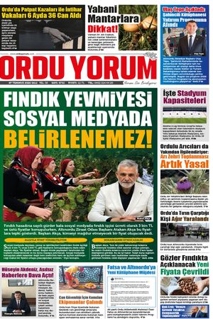 Ordu Yorum Gazetesi | Ordu'nun En Güncel Haber Gazetesi - 07.07.2026 Manşeti