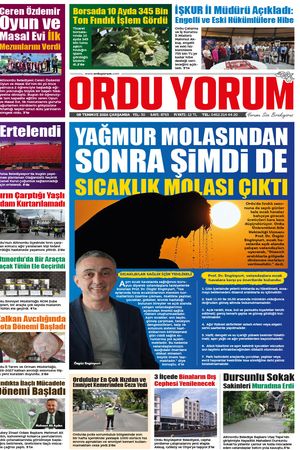 Ordu Yorum Gazetesi | Ordu'nun En Güncel Haber Gazetesi - 08.07.2026 Manşeti