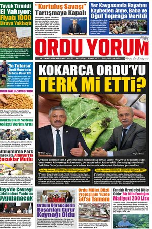 Ordu Yorum Gazetesi | Ordu'nun En Güncel Haber Gazetesi - 09.07.2026 Manşeti