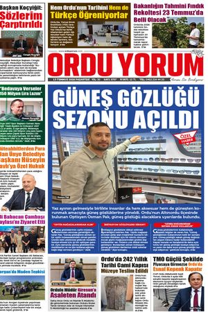 Ordu Yorum Gazetesi | Ordu'nun En Güncel Haber Gazetesi - 13.07.2026 Manşeti