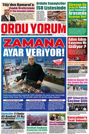 Ordu Yorum Gazetesi | Ordu'nun En Güncel Haber Gazetesi - 21.07.2026 Manşeti